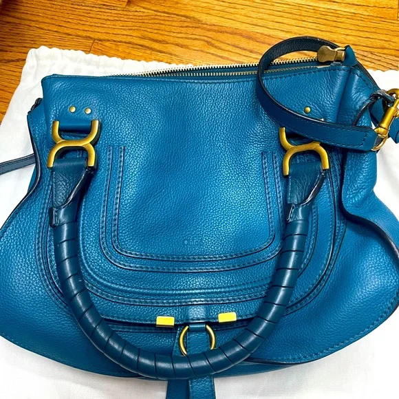 Chloe Blue Crossbody Bag with Gold Accents - Picture 1 of 13